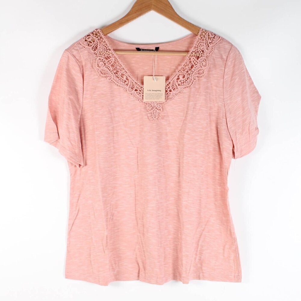 Bloomchic V Neck Lace Panel T-shirt, NWT, Size 12/Large